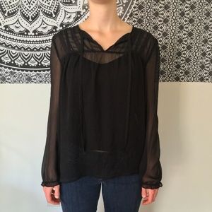 Sheer Black Peasant Blouse
